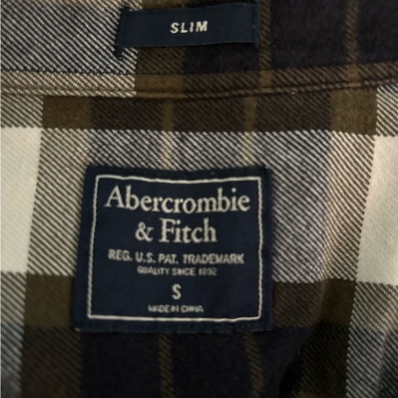 Abercrombie & Fitch Mens Slim Fit Flannel Button Down Size Small Olive Dark Navy - Picture 4 of 8